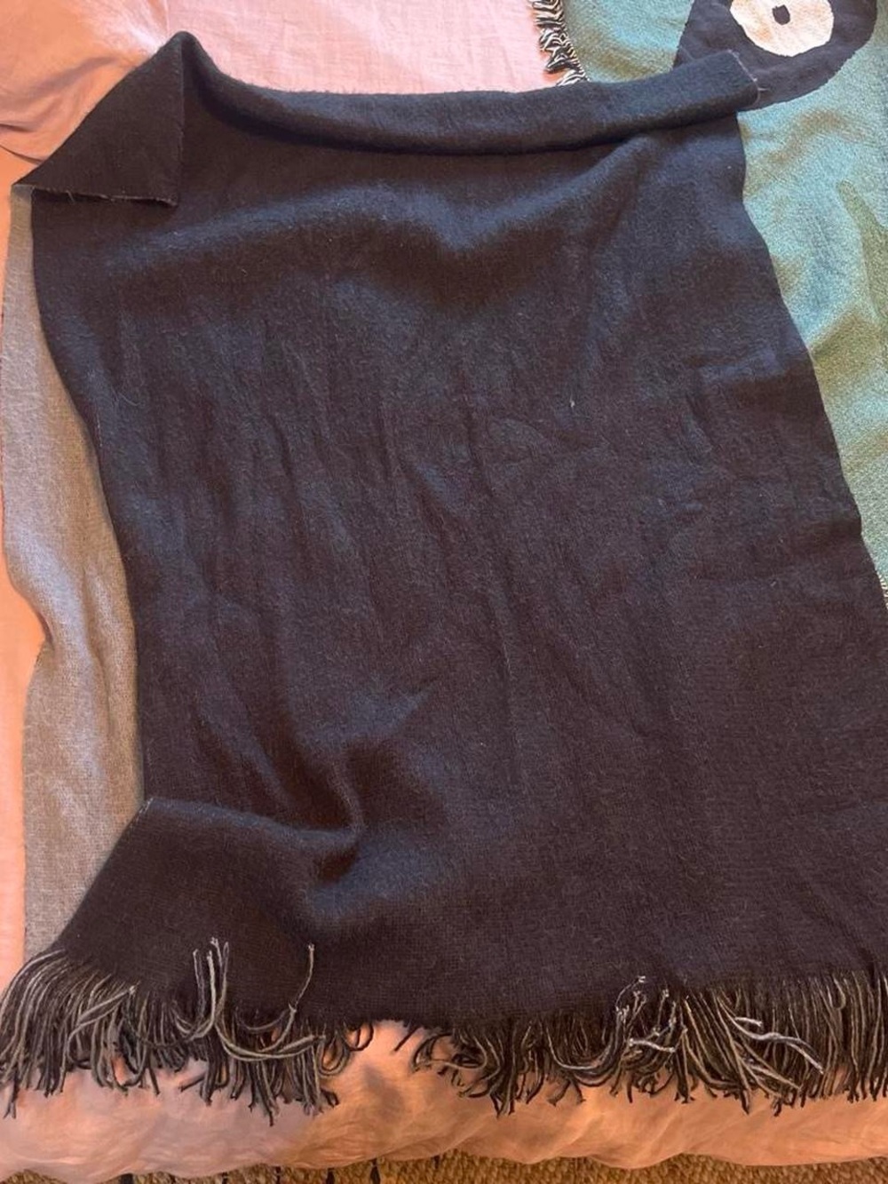 Merona Black Scarf with Fringe Hem